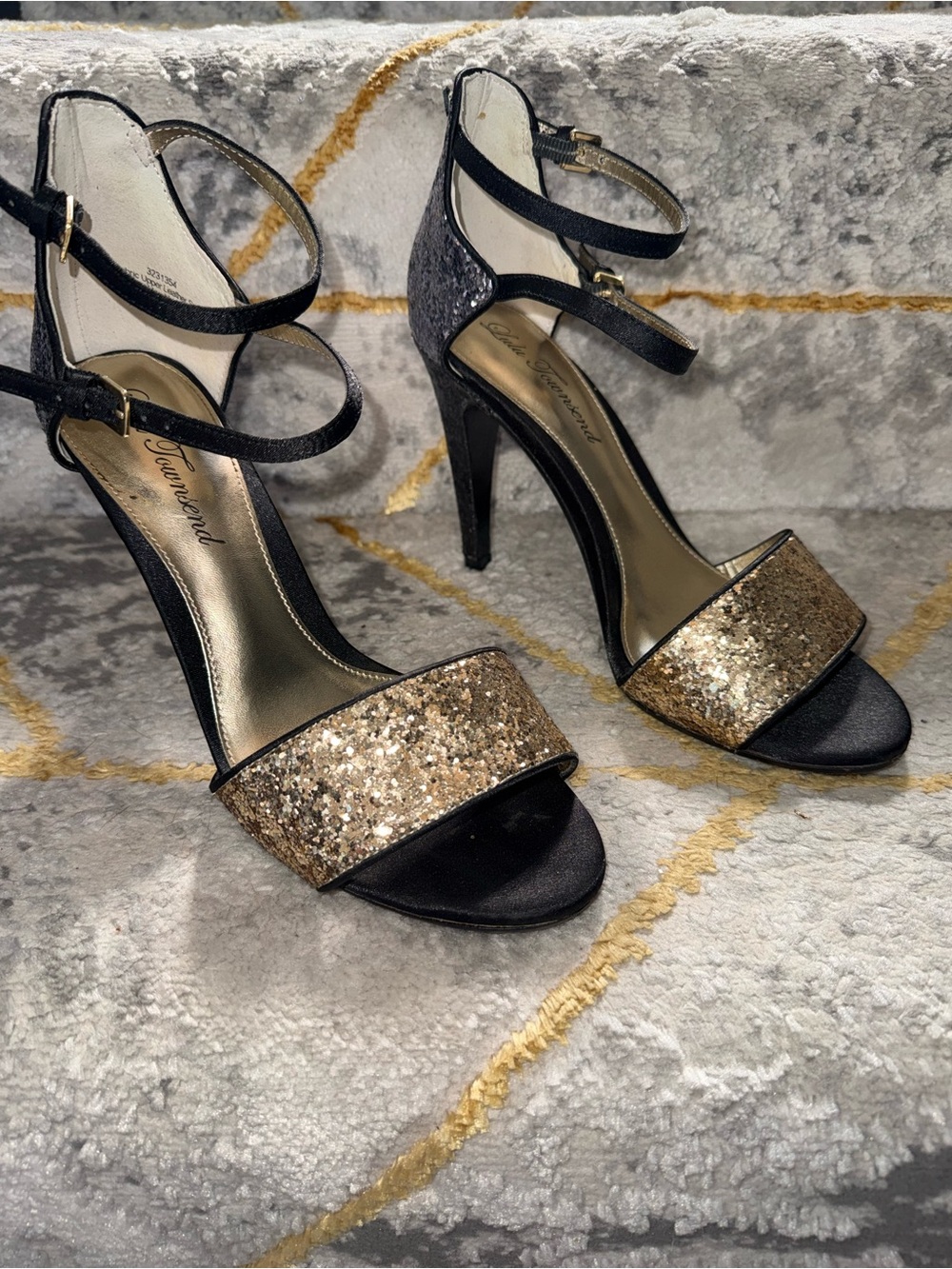 Glitter Strap High Heel Sandals - Black, Silver& Gold